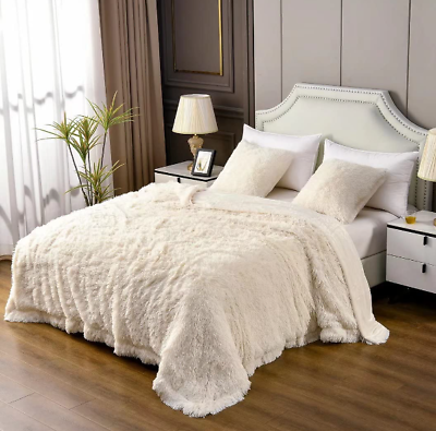 #ad Luxurious Alpaca Fur White Bedspread Real Fur Bedspread Plush Soft Handmade $799.00