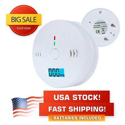 #ad Carbon Monoxide Detector Alarm Battery Operated with LCD and Batteries $10.99