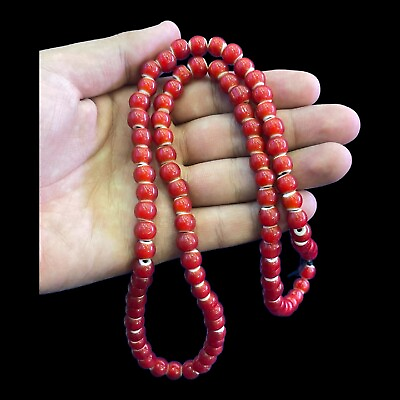 #ad 10mm Antique Venetain Red White Heart Trade Beads Lot Beads Strand Necklace $49.00
