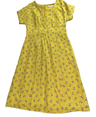 #ad Boden Floral Midi Dress Size 4 Summer Yellow AOP Cottagecore Boho Chic Trendy $64.97