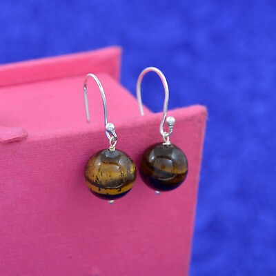 #ad Sterling Silver 925 Tigers Eye Dangle Earrings Valentines Day Gift Jewelry O37 $19.99