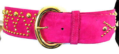 #ad YSL YVES SAINT LAURENT Bright Pink Purple Suede Golden Brad Vintage Belt $199.99
