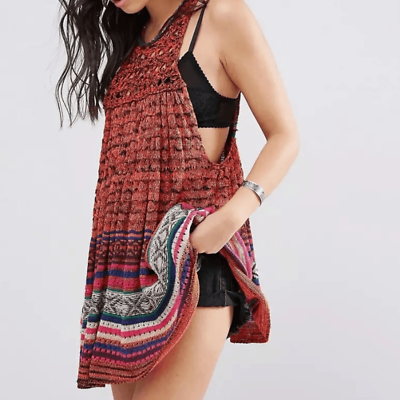 #ad Free people Rare Hearts Knit Crochet Dress Tunic Coverup Boho Lightweight Sz XS $38.25