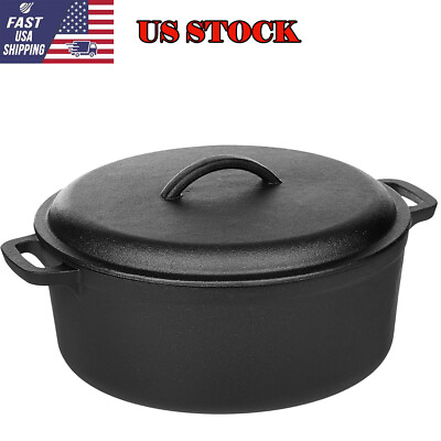 #ad Pre Seasoned Cast Iron Round Dutch Oven Pot with Lid and Dual Handles 7 Quart $49.86