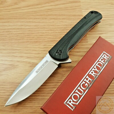 Rough Ryder Linerlock Folding Knife 3.75quot; Carbon Steel Blade Black G10 Handle $17.49