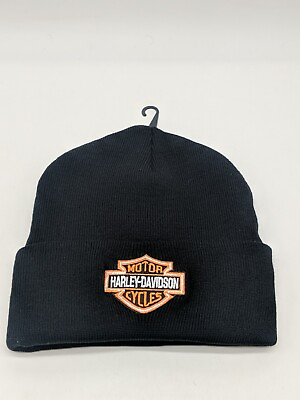 #ad HARLEY DAVIDSON Motor Cycles Ribbed Cuff Beanie Hat Black $16.80