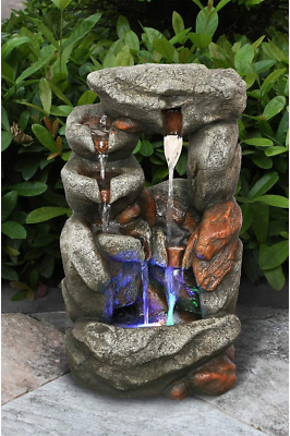 #ad Stone Waterfall Fountain W 4 RGB Leds Grey $103.88