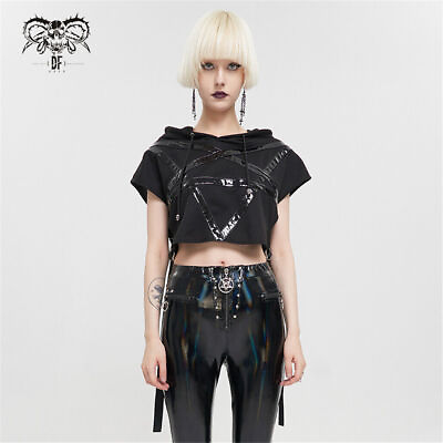 #ad Devil Fashion Black Gothic Punk Pentagram Decoration Hooded Short Top for Women AU $109.36