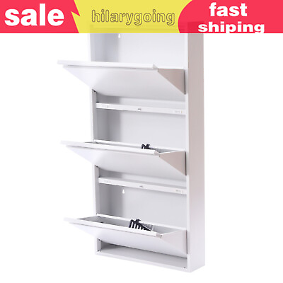 #ad 3 Drawer Shoe Storage Cabinet 9 Pair Shoes Organizer White for Entryway Hallway $160.55