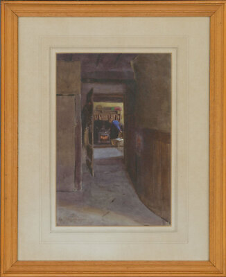 #ad Alex Mahagerleto Signed amp; Framed 1960 Watercolour Warm Interior Scene $209.22