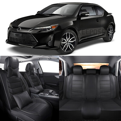 #ad For Scion tC FRS Leather Car Seat Cover 5 Seat Front Rear Full Set Cushion BLACK $159.89