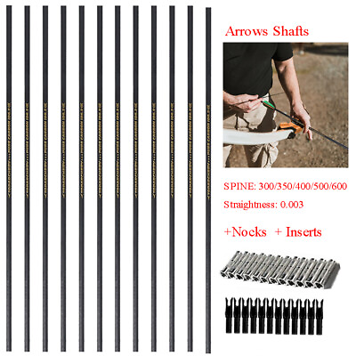 33quot; SP300 600 .003 Archery Pure Carbon Shafts InsertsNocks for Bow Hunting $23.99