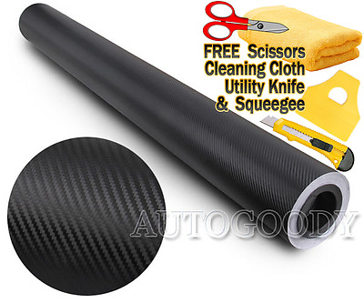 #ad 120quot; x 60quot; Black Carbon Fiber Vinyl Wrap 3D Bubble Free Air Release 10ft x 5ft $56.88