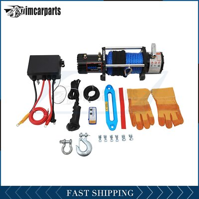 #ad 1X Electric Winch Synthetic Rope 10000lbs 12V Tow Towing Truck Trailer w Remote $288.99