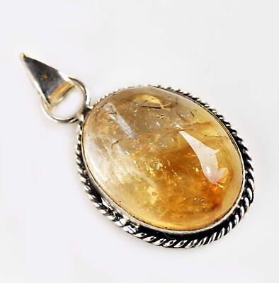 #ad Untreated Natural Yellow Citrine 46 Ct Oval 925 Sterling Silver Handmade Pendant $23.39