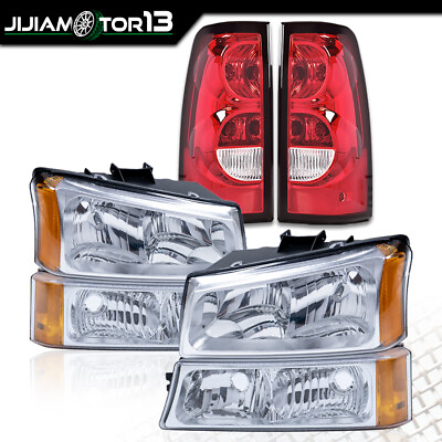 #ad Fit For 2003 2006 Chevy Silverado Chrome HeadlightSignal Bumper LampTail Light $104.42