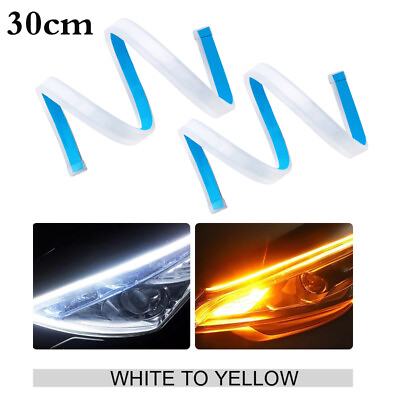 #ad 30CM Whiteamp;Amber Flexible Car Soft Tube LED Strip Light DRL Daytime Running Lamp $10.99