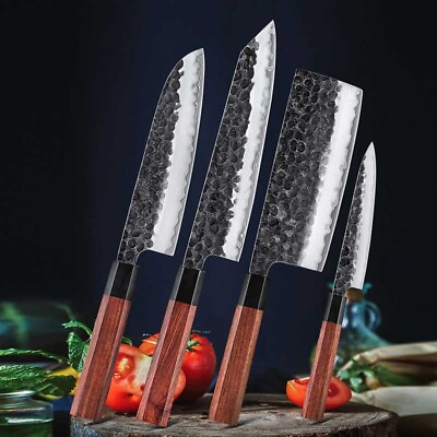 #ad Carbon Steel Rose Wood 4 pcs Japanese Cooking CHEF KNIFE KITCHEN KNIVES CHEF SET $77.34