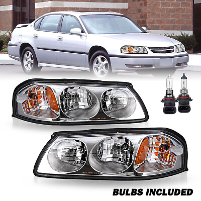 #ad For 2000 2005 Chevy Impala Chrome 00 05 Headlight Headlamp w bulbs LHRH Pair $72.99