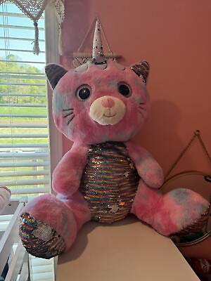#ad giant stuffed Unicorn Cat With Sequin $30.00