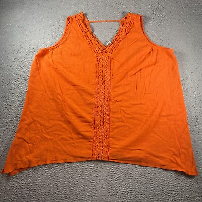 #ad Catherines Blouse Womens 4X Bright Orange Embroidered Lace V Neck Back Strap Top $13.72