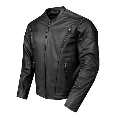 #ad Premium Men#x27;s Motorcycle Black Cowhide Leather Biker Front Air Vents Jacket $110.49