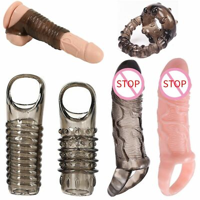 #ad Penis Sheath Penis Extender Enlarger Enhancer Stretch Sleeve Girth Ring Textured $8.09