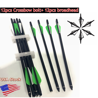 12pcs 16 17 18 20in Archery Crossbow Bolt Carbon Arrow with Tip Hunting Points $28.99