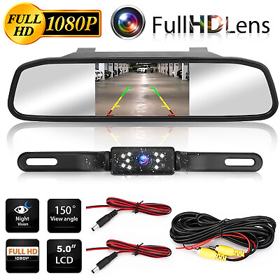 #ad 5quot; HD Backup Camera Mirror Car Rear View Reverse Night Vision Parking System Kit $33.98