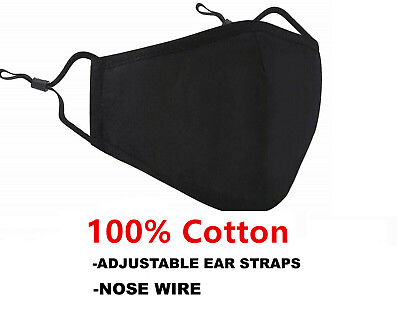 #ad Black 100% Cotton Adjustable Face Mask Unisex Reusable Washable $5.99