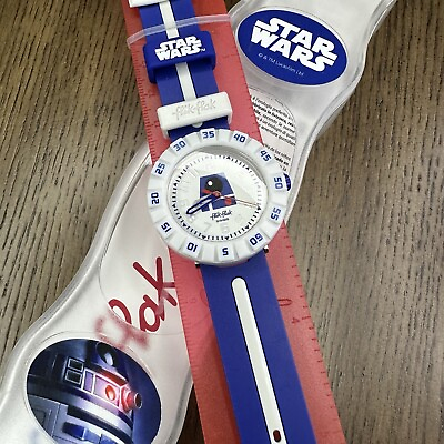 #ad NEW✅ RARE✅ Swatch Flik Flak STAR WARS D2 R2 Blue White 36mm Watch ZFFLP006 $99.99