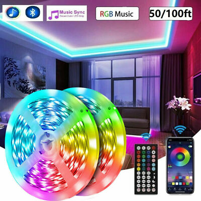 #ad LED Strip Lights 100ft 50ft Music Sync Bluetooth 5050 RGB Room Light with Remote $8.99