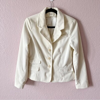 #ad Nili Lotan Womens Cotton Single Button Corduroy Blazer Off white Size 10 $105.00