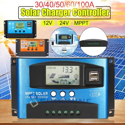 30 100A MPPT PWM Solar Regulator Charge Battery Panel Controller 12 24V Dual USB $14.97