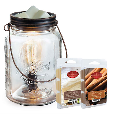 #ad Clear Mason Jar Fragrance Warmer Gift Set with Cake amp; Vanilla Cinnamon Wax $25.96