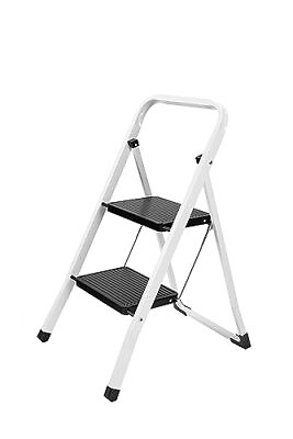 #ad 2 Step Folding Ladder，Portable Steel Step Stool with Non Slip Platform White $48.59