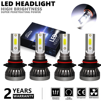 #ad 4PCS 9005 9006 LED Combo Headlight Kit Bulbs 6000K Cool White COB High Low Beam $36.98