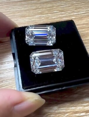 #ad 2pc white Color VVS1 emerald Cut Diamond Stone Certified Loose Gemstone $280.00