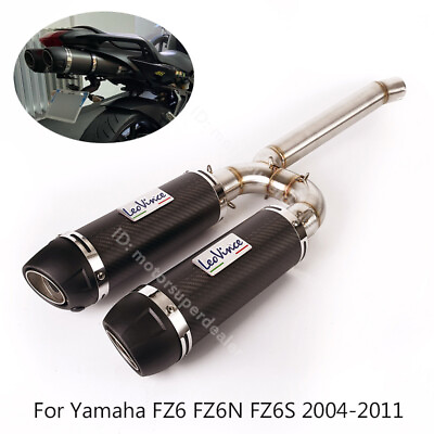 #ad Slip for Yamaha FZ6 FZ6N FZ6S 2004 2011 Exhaust Tips Carbon 350mm Mid Link Pipe $206.54