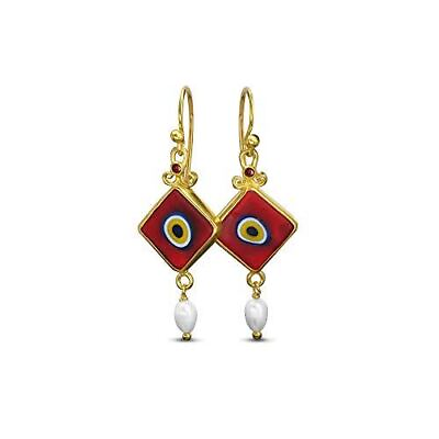 #ad Omer 925 Silver Turkish Eye Pearl Earrings 24k Gold Vermeil Handcrafted Jewelry $65.00