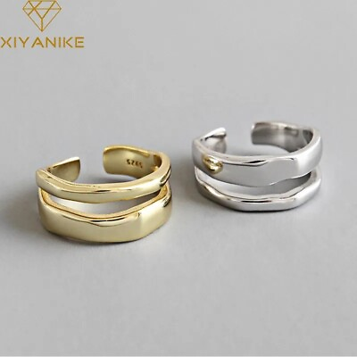 #ad XIYANIKE Silver Color Trendy Elegant Twist Two Circle Rings for Women Couple $14.33