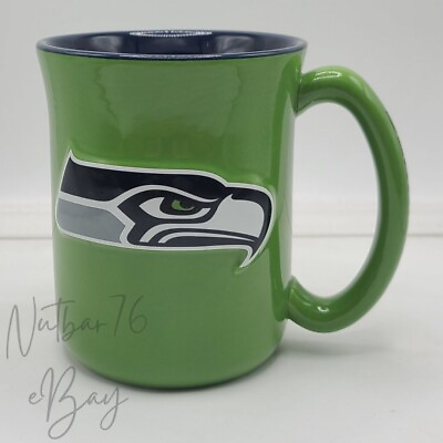 #ad NFL Large 15oz Sculpted Cafe Mug Raised Logo Inner Color Seattle Seahawks $19.95