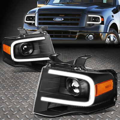 #ad FOR 07 14 FORD EXPEDITION FRONT BUMPER LED DRL PROJECTOR HEADLIGHT BLACK AMBER $187.04
