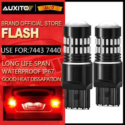 #ad 2x 7443 7440 Red High Power LED Strobe Flash Blinking Brake Tail Light Stop Bulb $14.99