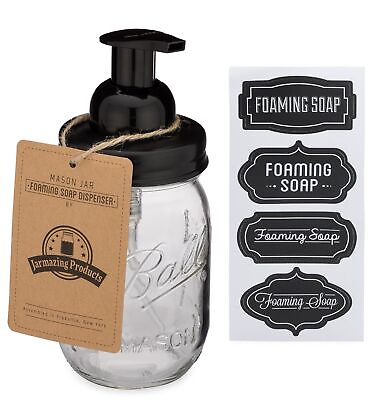 #ad Mason Jar Foaming Soap Dispenser Black with 16 Ounce Ball Mason Jar One... $22.49