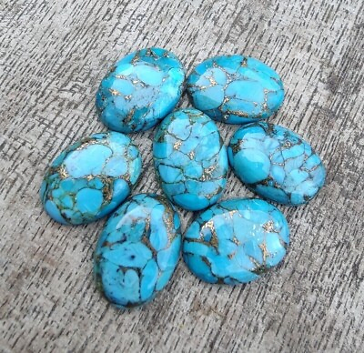 #ad Natural Blue Copper Turquoise Oval Cabochon Flat Back Calibrated Loose Gemstones $2.27