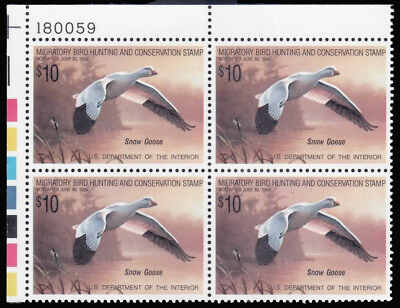 #ad RW55 $10 1988 Hunting Permit Duck Stamp Plate Block XF NH CV $70 Face $40 $27.50