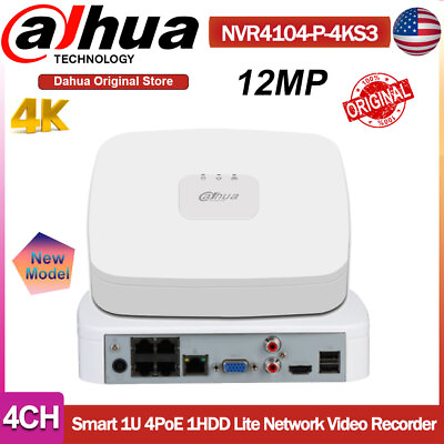 #ad US Dahua 4K 12MP 4CH 4PoE NVR Smart 4 Channel Video Recorder NVR4104 P 4KS3 SMD $128.25