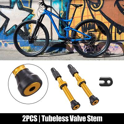 #ad 2pcs 60mm Bike Tubeless Valve Stem French Type Valve Aluminum Alloy Gold Tone $8.49