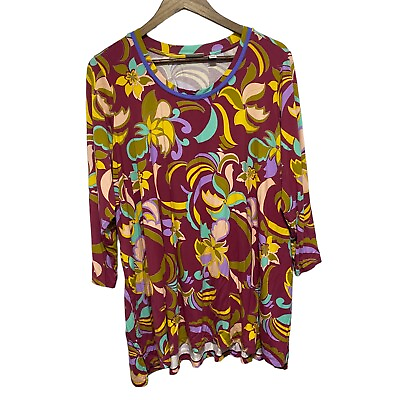 #ad LOGO Lori Goldstein Tunic Womens 2X Plus Floral Hippie Long Sleeve Stretch Top $24.99